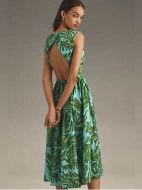 Anthropologie Corey Lynn Calter Boat Neck    
A-Line MIDI Dress Tropical XL